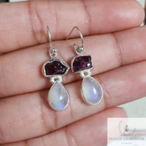 Raw Rhodonite Garnet Designer Earrings, 925 Silver Gemstone Fashion Earrings, Lightweight Dangle Earring, January Birthstone, Gift For Her